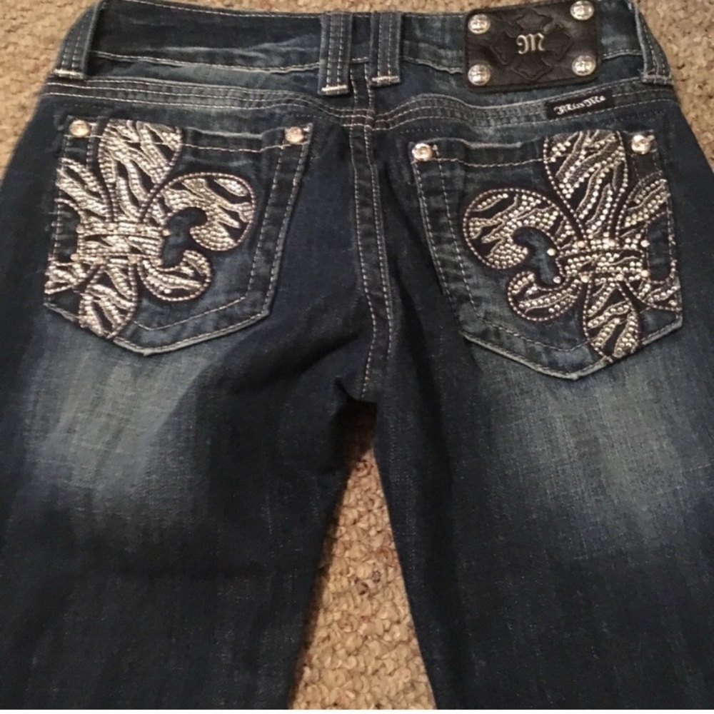 Miss Me Blue Boot Cut Jeans with Ornate Embellishments